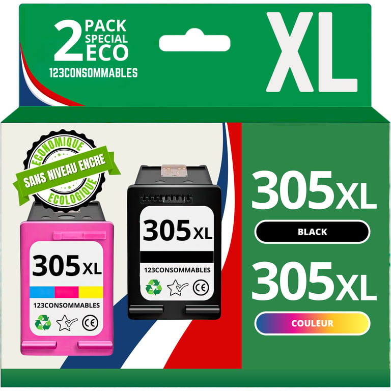 123CONSOMMABLES 305XL Cartouche d'encre compatible avec HP 305 et Couleur pour HP DeskJet 2720 2700 2710 Envy 6000 6020 Neuf