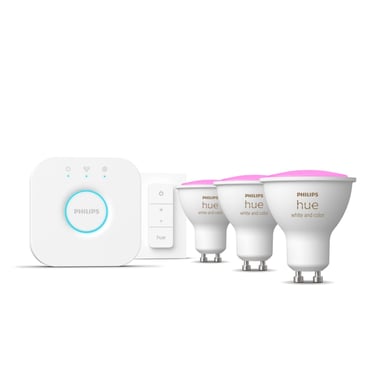 Bombilla LED conectada PHILIPS White & Color Ambiance Starter kit GU10 - Pack de 3