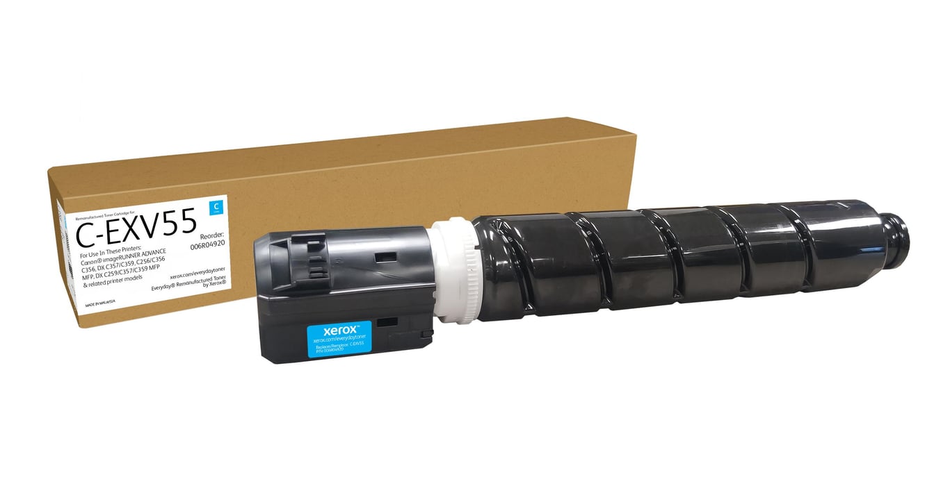 Xerox Cyan compatible remanufacturé cartouche de toner alternative pour : Canon 2183C002AA Canon C EXV55 programme de retours World Alliance - vue 2