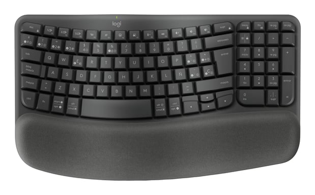 Logitech Wave Keys for Business, teclado ergonómico inalámbrico con reposamanos acolchado, tecnología Logi Bolt segura, Bluetooth, compatible con Wind