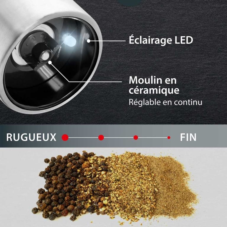 Moulin PoivreSel électrique ADE KITCHEN GADGETS Acier inoxydableplastique H 225 cm Inclus 6 pilles AAA - vue 4