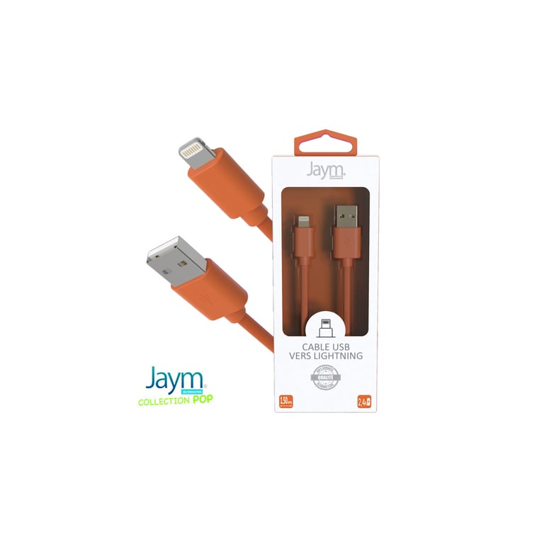 Câble USB vers Lightning 2.4A - 1,5 mètres - Collection POP - Orange