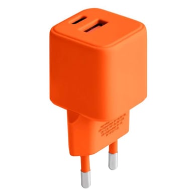 Chargeur Secteur Rapide USB-A 18W QC / USB-C 30W PD Compact GaN Orange