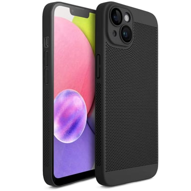 Moozy VentiGuard Coque de téléphone pour iPhone 13 / iPhone 14, Noir, 6,1 pouces – Housse respirante avec motif perforé pour la circulation de l'air, ventilation, coque de téléphone anti-surchauffe