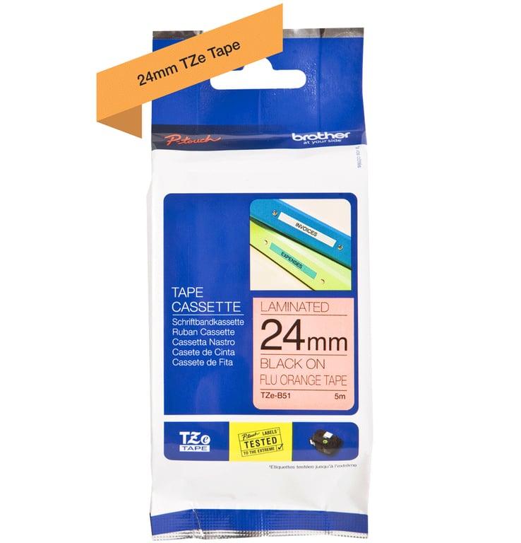 Brother TZe B51 Adhésif standard sur fluorescent Rouleau 2 4 cm x 5 1 rouleau x ruban laminé pour Brother PT D600 P Touch PT D800 E550 E800 P900 P950 P Touch Cube Plus PT P710 - vue 2