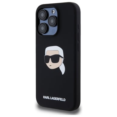 Custodia Karl Lagerfeld per iPhone 15 Pro 6.1'' nero Custodia rigida in silicone Karl Head Print MagSafe