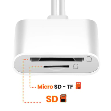 Lecteur Carte SD / Micro-SD vers USB-C / Lightning 480Mbps Blanc