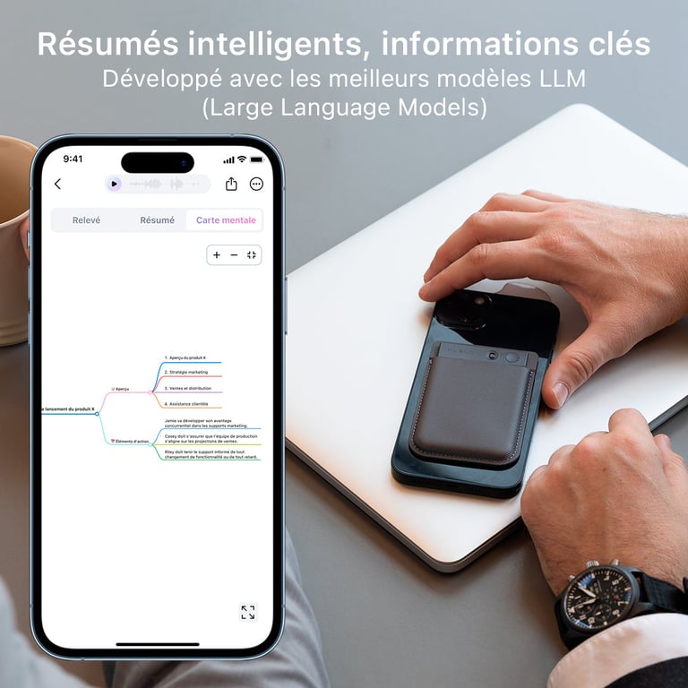 Enregistreur Vocal IA PLAUD avec Étui Contrôle par App Transcription et Résumé via IA 112 Langues - vue 7