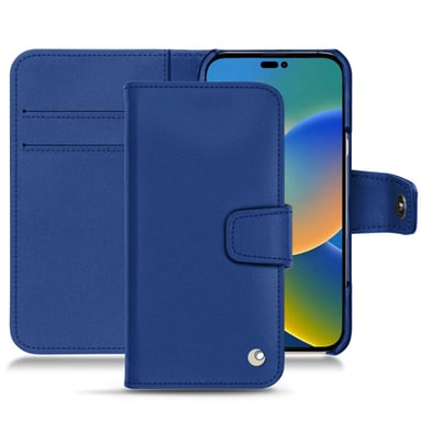 Housse cuir Apple iPhone 14 - Rabat portefeuille - Bleu - Cuir lisse