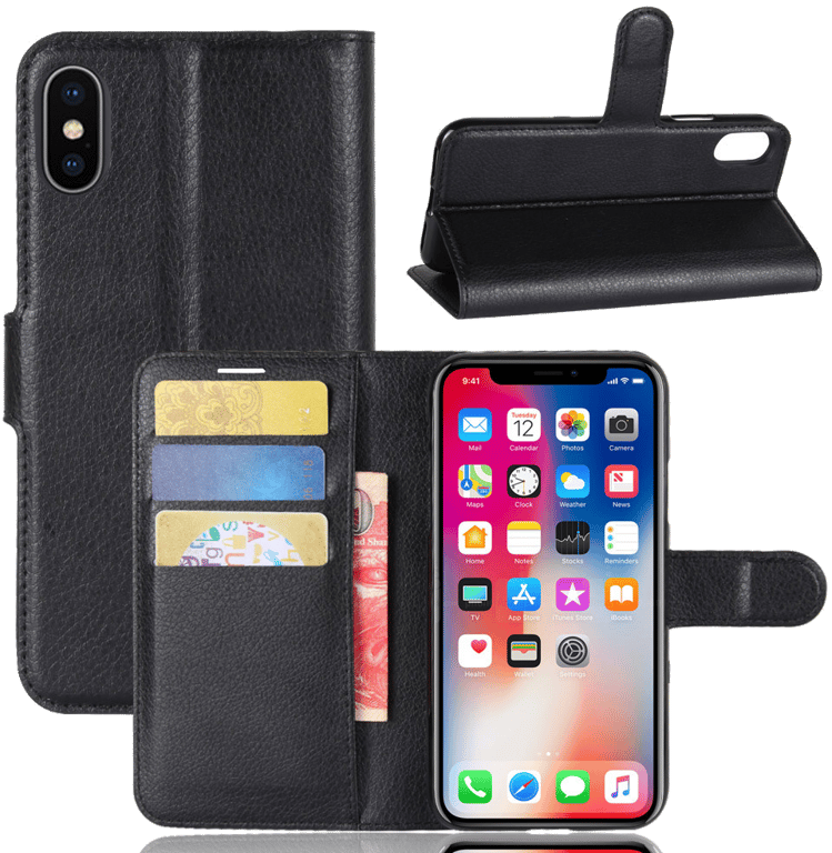 Coque Portefeuille pour IPHONE Xs APPLE Simili-cuir Rabat Protection (NOIR)