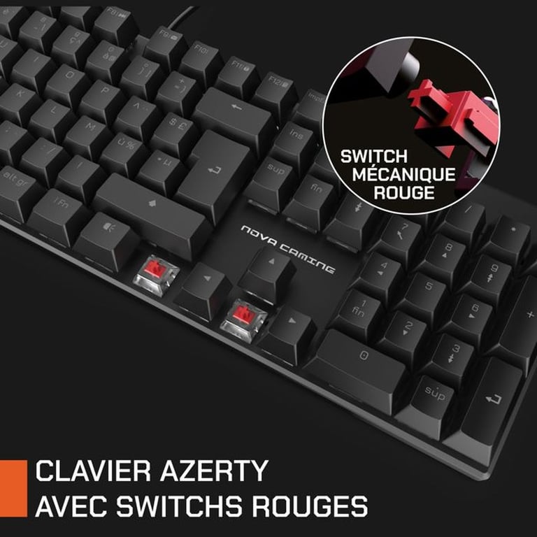Clavier Mécanique Filaire Nova Hercule – AZERTY, Switchs Bleus, Rétroéclairage LED RGB - vue 5