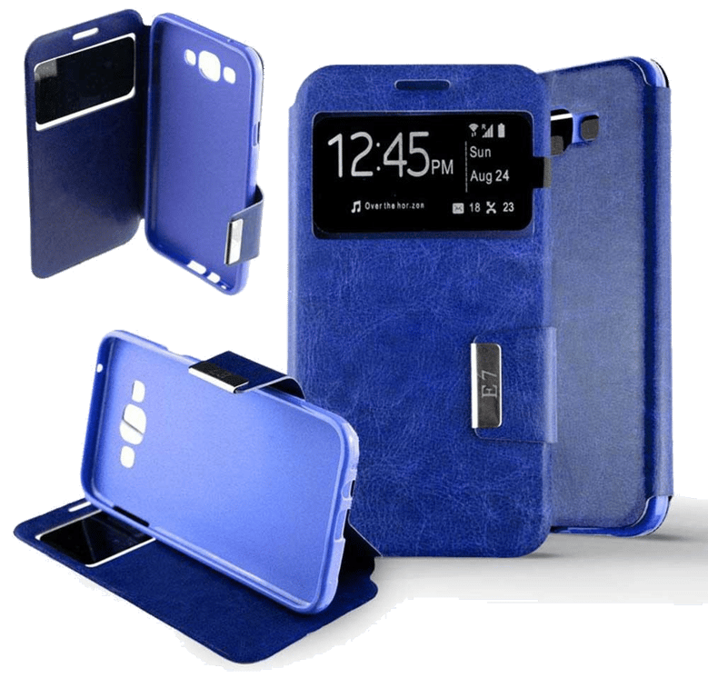 Etui Folio compatible Bleu Samsung Galaxy E7