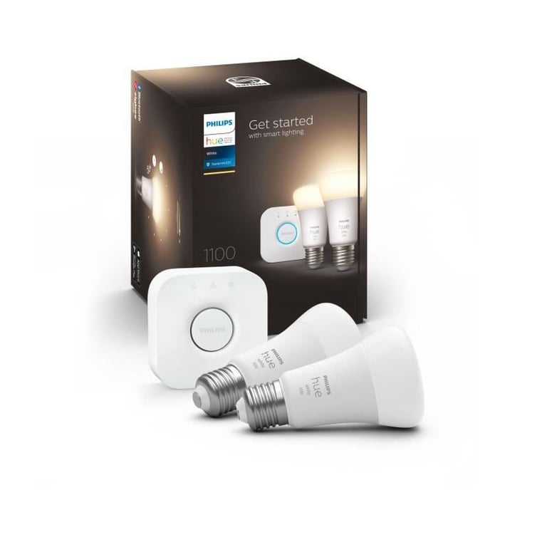 PHILIPS Hue White - Kit de démarrage ampoule LED connectée - 9,5W - E27 -  Pack de 2