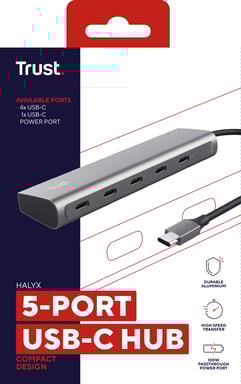Hub USB Tipo-C Trust Halyx- 4xUSB Tipo-C- 1xUSB Tipo-C PD