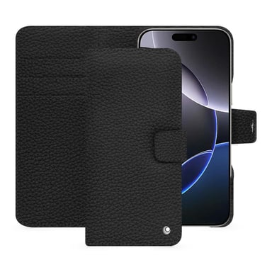 Étui portefeuille cuir Apple iPhone 16 Pro Max -  - Noir - Cuir grainé