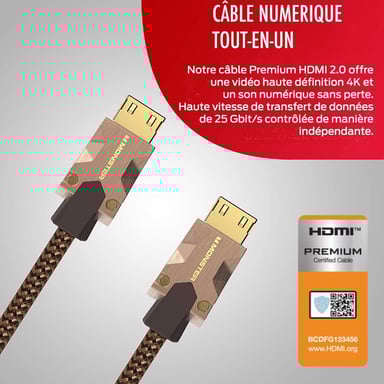 Câble HDMI Monster 1.5M - Résolution 4K - Vidéo HDR10+ - 25 GBPS - Vitesse Éclair - Triple Blindage - Garanti à Vie