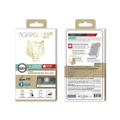 Tiger Cristal templado para Samsung Galaxy S23+/S22+ Ultra Resistente Confidencial Negro transparente