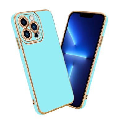 Coque pour Apple iPhone 13 PRO en Glossy Turquoise - Or Rose Housse de protection Étui en silicone TPU flexible et avec protection pour appareil photo