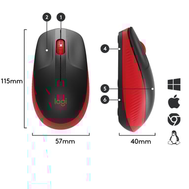 Ratón inalámbrico - Logitech - M190 - ergonómico - Rojo