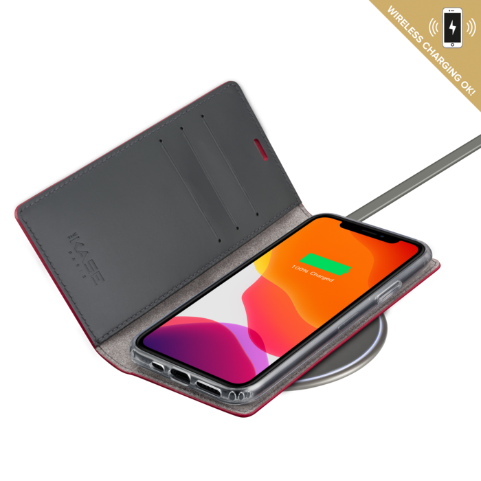 Diarycase 2.0 Coque clapet en cuir véritable avec support aimanté pour Apple iPhone 11, Rouge Bordeaux