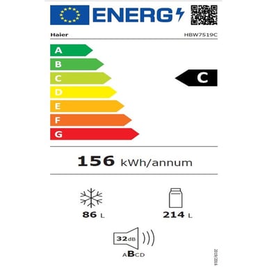Réfrigérateur combiné encastrable Haier HBW7519C 300 L No Frost Wi?Fi/Bluetooth Blanc