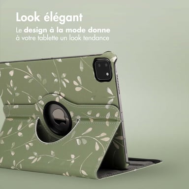 imoshion Coque tablette Design rotatif à 360° pour Apple iPad Pro 11 (2022 / 2021 / 2020 / 2018) - Green Flowers