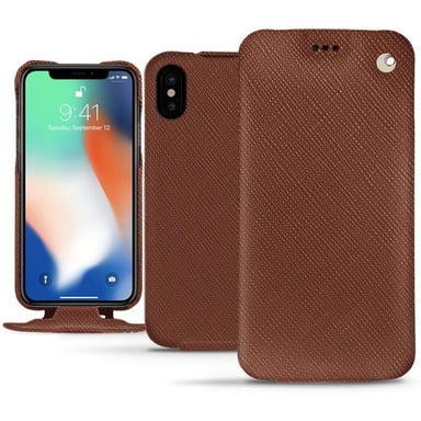 Funda de piel Apple iPhone Xs Max - Solapa vertical - Marrón - Piel saffiano