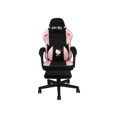 Chaise gaming de bureau Konix Hello Kitty coussin lombaire mousse mémoire 0–150° avec repose-pied base classe 4 360° Noir/Rose