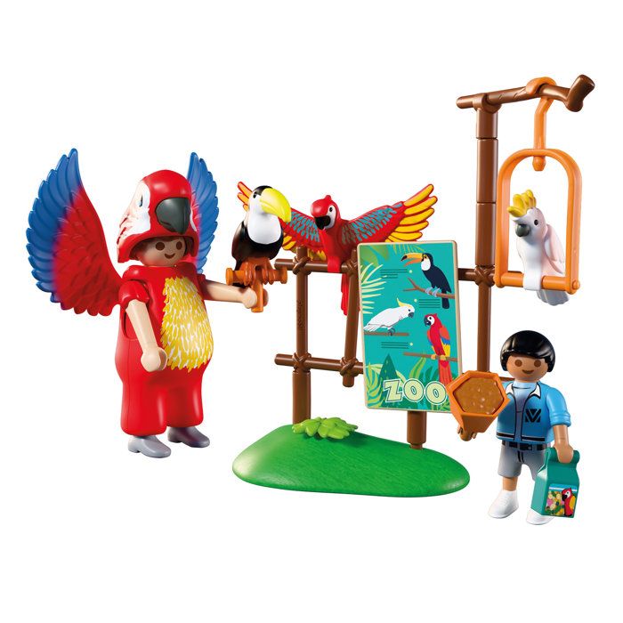 Set PLAYMOBIL Animals & Friends Zoo Perroquet & Enfant Figurines colorées Bleu - Neuf