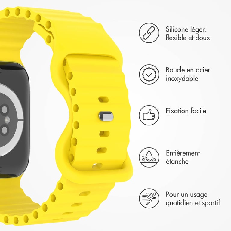 imoshion Bracelet Athletic en silicone pour Apple Watch | 44/45/46/49 mm - Jaune - Neuf