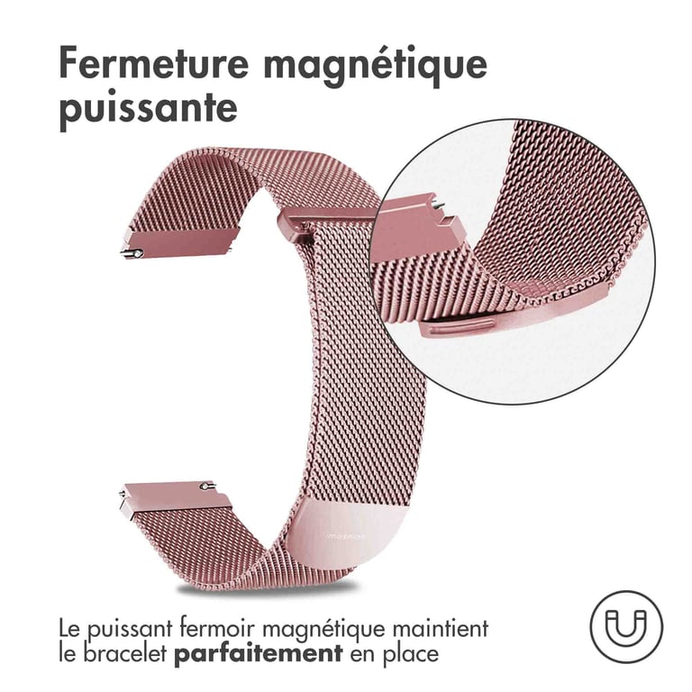 imoshion Bracelet magnétique milanais - Connexion universelle 20 mm - Taille M - Rose - Neuf