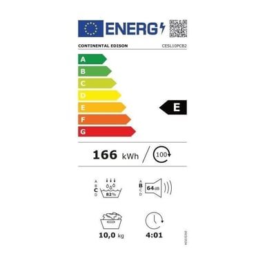 Secadora de ropa con bomba de calor CONTINENTAL EDISON CESL10PCB2 - 10 kg - 60 cm - Clase E - Negro
