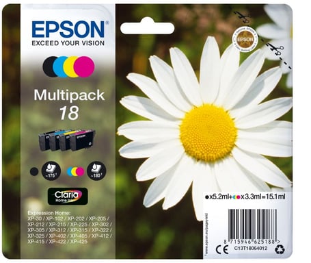 Epson C13T18064012 3.3ml 5.2ml 175pages 180pages Noir - Jaune cartouche d'encre