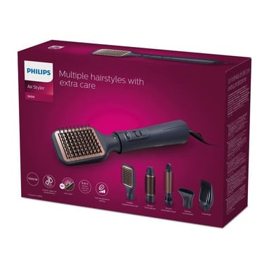 Cepillo secador Philips Brillance - Serie 5000, 1000W, 5 accesorios con revestimiento de turmalina infundido con aceite de argán