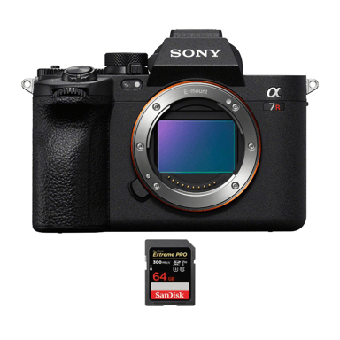 Cámara híbrida Sony A7R V + 1 SanDisk 64GB Extreme PRO UHS-II + Ebook ''20 consejos para fotos que impactan''