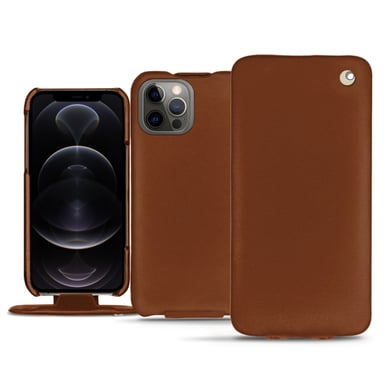 Housse cuir Apple iPhone 12 Pro - Rabat vertical - Marron - Cuir lisse