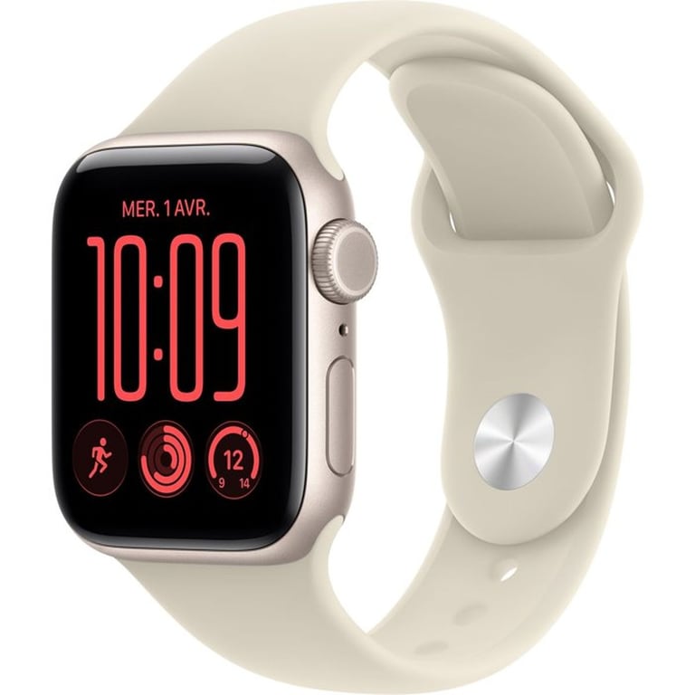 Apple Watch SE 3 GPS + Cellular 40 mm Aluminium Starlight + Bracelet Sport Sand M/L OLED 324x394 NFC étanchéité 50 m - Neuf