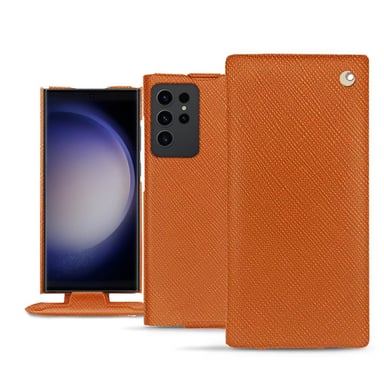 Housse cuir Samsung Galaxy S23 Ultra - Rabat vertical - Orange - Cuir saffiano