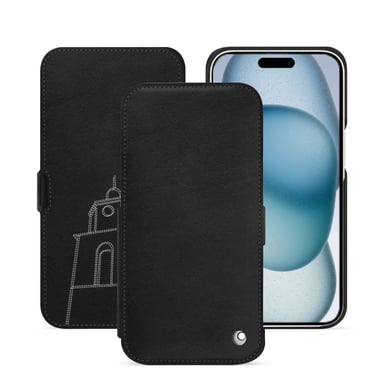 Housse cuir Apple iPhone 15 -  - Noir - Cuir lisse premium