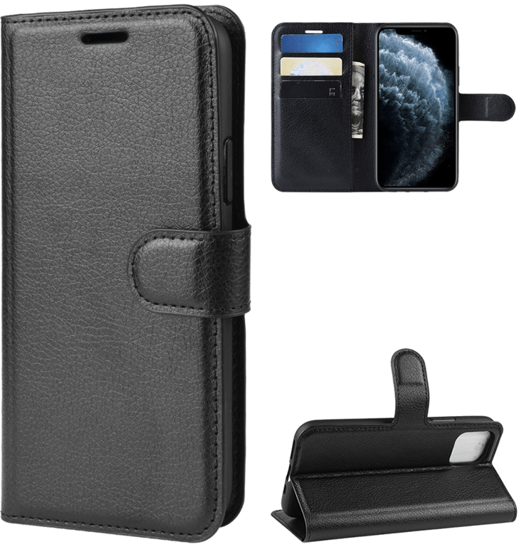 Coque Portefeuille pour IPHONE 12 Pro Simili-cuir Rabat Protection (NOIR)