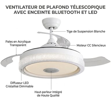 ROLINE Ventilateur de plafond 42 pouces avec lumière LED 32W RGB, moteur DC silencieux, 3 pales ABS, télécommande