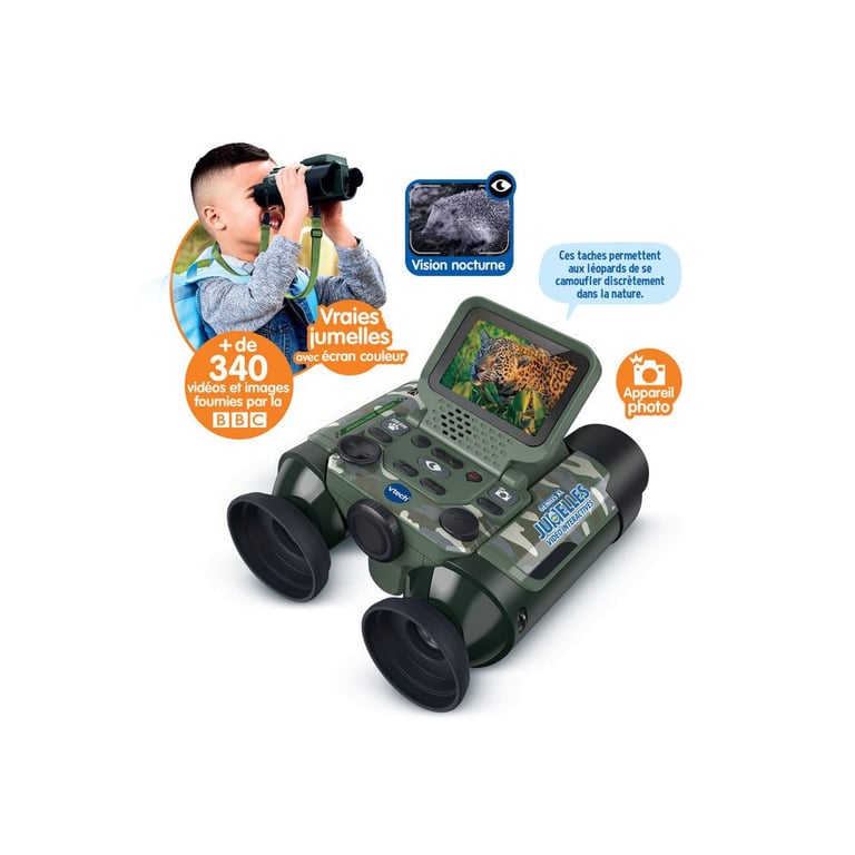 Jumelles vidéo interactives VTech GENIUS 10x écran couleur 2 4 vision nocturne infrarouge appareil photo et contenus BBC Multicolores Neuf