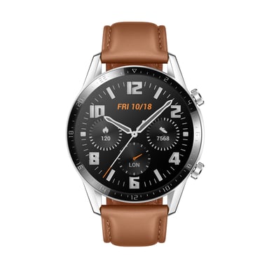 Watch GT 2 Classic, Boitier de 46mm argenté et bracelet Brun Cuir