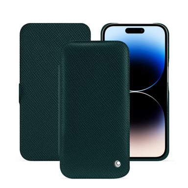 Housse cuir Apple iPhone 15 Pro - Rabat horizontal - Vert - Cuir saffiano