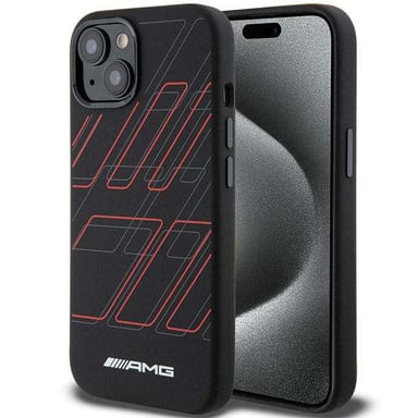 Custodia AMG per iPhone 15 6,1'' nero Custodia rigida in silicone con motivo a rombi grandi MagSafe