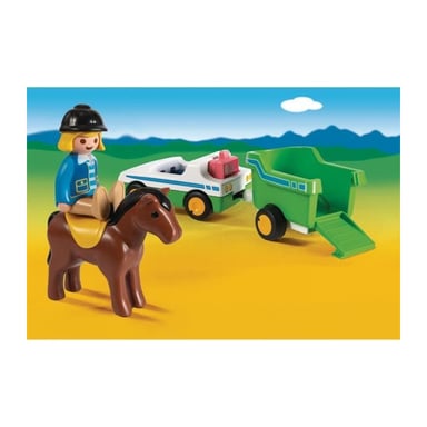 Playmobil 1.2.3 Jinete con coche y remolque
