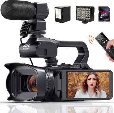 Caméscope Vidéo 4K HD 60FPS 64MP noir