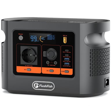 Stazione di alimentazione portatile Flashfish E106B, potenza 600W, capacità 384Wh, batteria al litio ferro fosfato.