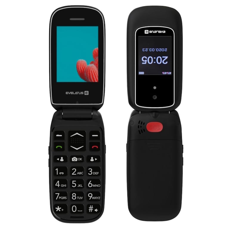 Evelatus Wave Téléphone portable à rabat à 2 boutons avec fonction d'appel senior Dual Sim et LCD SOS Neuf