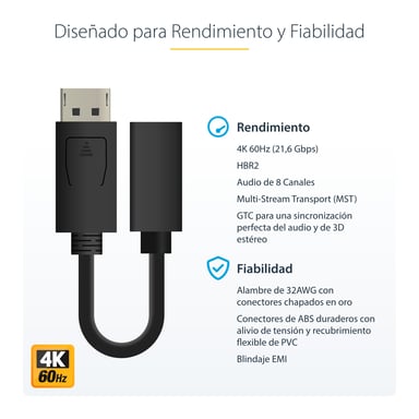 StarTech.com Cavo da DisplayPort a Mini DisplayPort 15 cm - Video UHD 4K x 2K - Cavo adattatore da DP maschio a Mini DisplayPort femmina - Cavo di prolunga da computer DP a monitor mDP 1.2